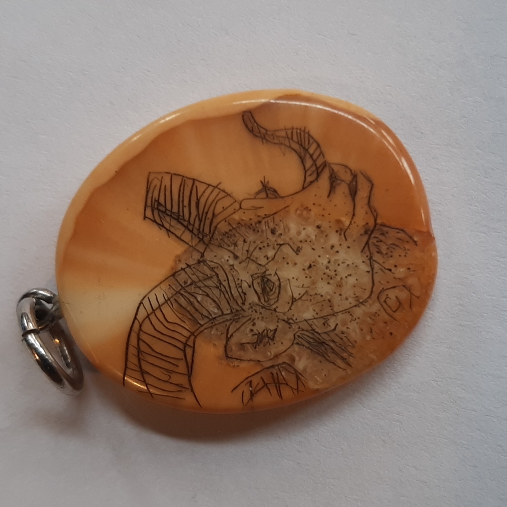Scrimshaw Rams Head  pendant